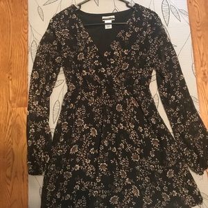 Floral print black dress